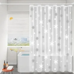 PEVA Shower Curtain Pattern Printed Bath Curtain Waterproof Mildew Proof, Including Hooks 180x180cm 70"x70" 200cm Long