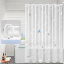 PEVA Shower Curtain Pattern Printed Bath Curtain Waterproof Mildew Proof, Including Hooks 180x180cm 70