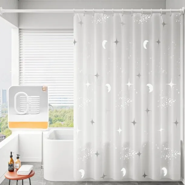 PEVA Shower Curtain Pattern Printed Bath Curtain Waterproof Mildew Proof, Including Hooks 180x180cm 70"x70" 200cm Long