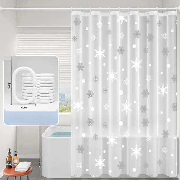 PEVA Shower Curtain Pattern Printed Bath Curtain Waterproof Mildew Proof, Including Hooks 180x180cm 70"x70" 200cm Long
