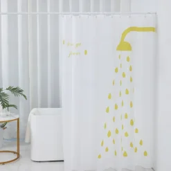 PEVA Shower Curtain Pattern Printed Bath Curtain Waterproof Mildew Proof, Including Hooks 180x180cm 70