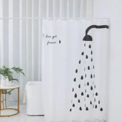 PEVA Shower Curtain Pattern Printed Bath Curtain Waterproof Mildew Proof, Including Hooks 180x180cm 70
