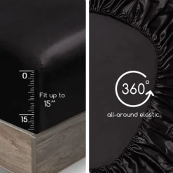 4-Piece Bed Sheets Set Deep Pocket Luxury Silk Satin Cooling Soft Plain Includes 1 Flat Sheet 1 Fitted Sheet 2 Pillowcase Suit