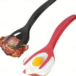 2-Piece Black And Red Silicone Spatula Suitable For Eggs Pancakes And Steaks - Slotted Design For Easy Flipping And Storage - Ideal For Grilling Burgers Etc. - A Must-Have In The Kitchen