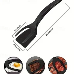 2-Piece Black And Red Silicone Spatula Suitable For Eggs Pancakes And Steaks - Slotted Design For Easy Flipping And Storage - Ideal For Grilling Burgers Etc. - A Must-Have In The Kitchen