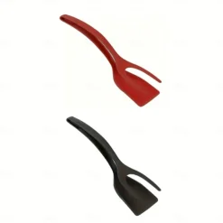 2-Piece Black And Red Silicone Spatula Suitable For Eggs Pancakes And Steaks - Slotted Design For Easy Flipping And Storage - Ideal For Grilling Burgers Etc. - A Must-Have In The Kitchen