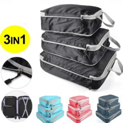 3-Piece Compression Packing Cubes Set for Travel Luggage Storage and Organizer, Large Capacity Expanding Storage Bags for Outdoor Travel & Home Use