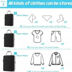 3-Piece Compression Packing Cubes Set for Travel Luggage Storage and Organizer, Large Capacity Expanding Storage Bags for Outdoor Travel & Home Use