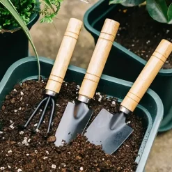 3-Piece Deluxe Garden Tool Set - Lightweight Aluminum Shovel & Rake for Succulent Plants Flower Beds & Loose Soil - Ergonomic Handle Ideal for Compact Gardening Needs