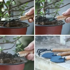 3-Piece Deluxe Garden Tool Set - Lightweight Aluminum Shovel & Rake for Succulent Plants Flower Beds & Loose Soil - Ergonomic Handle Ideal for Compact Gardening Needs