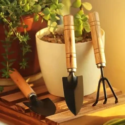 3-Piece Deluxe Garden Tool Set - Lightweight Aluminum Shovel & Rake for Succulent Plants Flower Beds & Loose Soil - Ergonomic Handle Ideal for Compact Gardening Needs