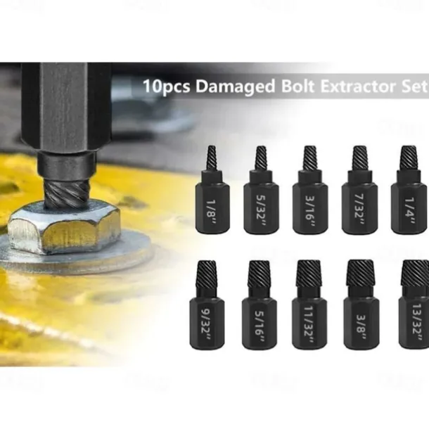 10-Piece Set Broken Head Bolt Screw Cap Extractor - Hexagon Socket Bolt Removal Tool, Chrome Vanadium Steel, for Screws, Bolts, and Studs