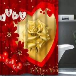 4-Piece Shower Curtain Set Valentine's Day Bathroom Decor , Modern Home Bathroom Decor with Bath Mat, U-Shaped Mat, Toilet Lid Cover, and 12 Hooks