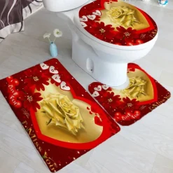 4-Piece Shower Curtain Set Valentine's Day Bathroom Decor , Modern Home Bathroom Decor with Bath Mat, U-Shaped Mat, Toilet Lid Cover, and 12 Hooks