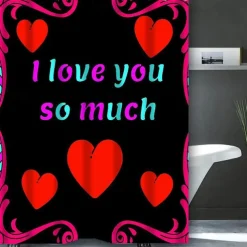 4-Piece Shower Curtain Set Valentine's Day Bathroom Decor , Modern Home Bathroom Decor with Bath Mat, U-Shaped Mat, Toilet Lid Cover, and 12 Hooks