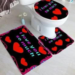 4-Piece Shower Curtain Set Valentine's Day Bathroom Decor , Modern Home Bathroom Decor with Bath Mat, U-Shaped Mat, Toilet Lid Cover, and 12 Hooks