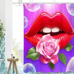 4-Piece Shower Curtain Set Valentine's Day Bathroom Decor , Modern Home Bathroom Decor with Bath Mat, U-Shaped Mat, Toilet Lid Cover, and 12 Hooks