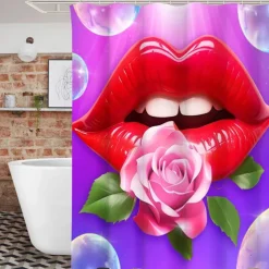 4-Piece Shower Curtain Set Valentine's Day Bathroom Decor , Modern Home Bathroom Decor with Bath Mat, U-Shaped Mat, Toilet Lid Cover, and 12 Hooks