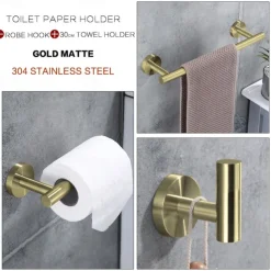 3-Piece Stainless Steel Bathroom Towel Rack Set - Includes Towel Bar, Toilet Paper Holder, and Hook - Available in 4 Finishes: Polished Chrome, Brushed Nickel, Black, and Brushed Gold