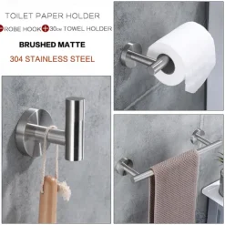 3-Piece Stainless Steel Bathroom Towel Rack Set - Includes Towel Bar, Toilet Paper Holder, and Hook - Available in 4 Finishes: Polished Chrome, Brushed Nickel, Black, and Brushed Gold