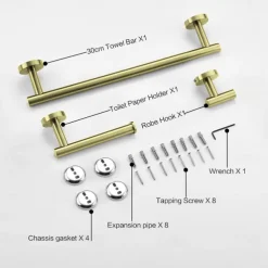3-Piece Stainless Steel Bathroom Towel Rack Set - Includes Towel Bar, Toilet Paper Holder, and Hook - Available in 4 Finishes: Polished Chrome, Brushed Nickel, Black, and Brushed Gold