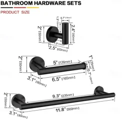 3-Piece Stainless Steel Bathroom Towel Rack Set - Includes Towel Bar, Toilet Paper Holder, and Hook - Available in 4 Finishes: Polished Chrome, Brushed Nickel, Black, and Brushed Gold