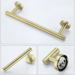 3-Piece Stainless Steel Bathroom Towel Rack Set - Includes Towel Bar, Toilet Paper Holder, and Hook - Available in 4 Finishes: Polished Chrome, Brushed Nickel, Black, and Brushed Gold