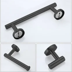 3-Piece Stainless Steel Bathroom Towel Rack Set - Includes Towel Bar, Toilet Paper Holder, and Hook - Available in 4 Finishes: Polished Chrome, Brushed Nickel, Black, and Brushed Gold