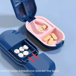 Pill Cutter, Pill Splitter Pill Cutter for Small or Large Pills, Cuts Vitamins Tablets, Portable Pretty Pill Crusher for Purse Pocket Blue