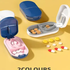 Pill Cutter, Pill Splitter Pill Cutter for Small or Large Pills, Cuts Vitamins Tablets, Portable Pretty Pill Crusher for Purse Pocket Blue