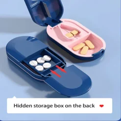 Pill Cutter, Pill Splitter Pill Cutter for Small or Large Pills, Cuts Vitamins Tablets, Portable Pretty Pill Crusher for Purse Pocket Blue