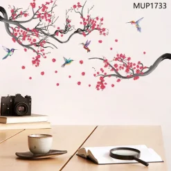 Pink Branch Birds Butterflies Wall Sticker Art Decals Removable Living Room Bedroom Study Home Background Decorative Stickers