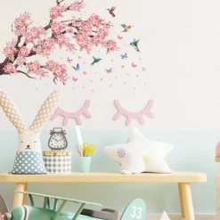 Pink Branch Birds Butterflies Wall Sticker Art Decals Removable Living Room Bedroom Study Home Background Decorative Stickers