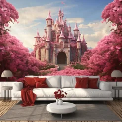 Pink Castle Hanging Tapestry Wall Art Large Tapestry Mural Decor Photograph Backdrop Blanket Curtain Home Bedroom Living Room Decoration