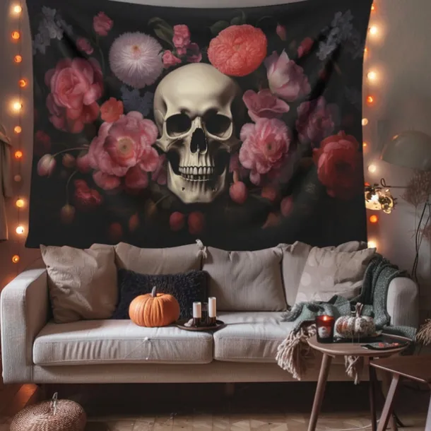 Pink Halloween Decorations Skll Hanging Tapestry Wall Art Large Tapestry Mural Decor Photograph Backdrop Blanket Curtain Home Bedroom Living Room Decoration Crow