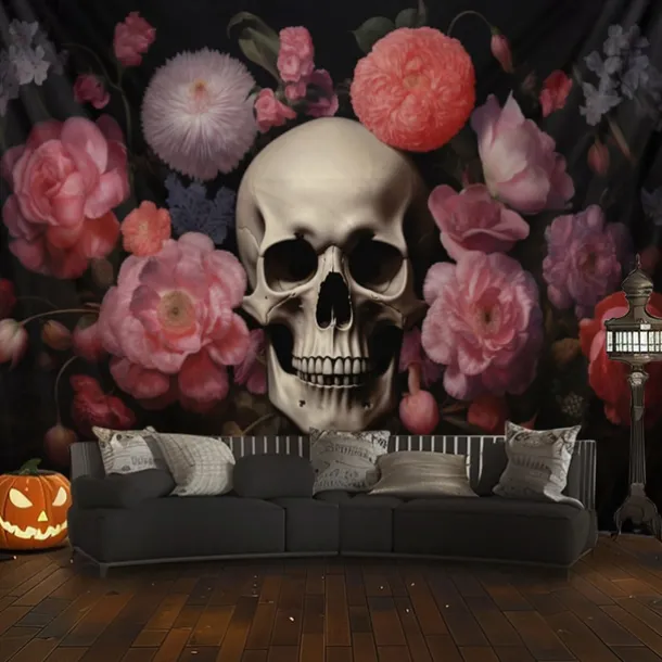 Pink Halloween Decorations Skll Hanging Tapestry Wall Art Large Tapestry Mural Decor Photograph Backdrop Blanket Curtain Home Bedroom Living Room Decoration Crow
