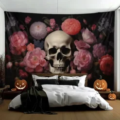 Pink Halloween Decorations Skll Hanging Tapestry Wall Art Large Tapestry Mural Decor Photograph Backdrop Blanket Curtain Home Bedroom Living Room Decoration Crow