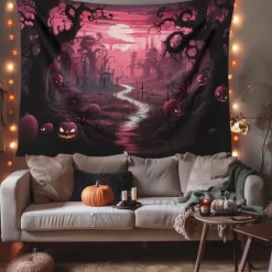 Pink Halloween Decorations Forest Hanging Tapestry Wall Art Large Tapestry Mural Decor Photograph Backdrop Blanket Curtain Home Bedroom Living Room Decoration