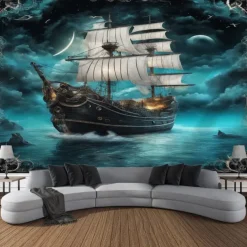 Pirate Ship Hanging Tapestry Wall Art Large Tapestry Mural Decor Photograph Backdrop Blanket Curtain Home Bedroom Living Room Decoration