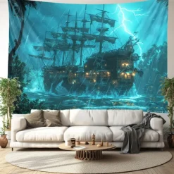 Pirate Ship Hanging Tapestry Wall Art Large Tapestry Mural Decor Photograph Backdrop Blanket Curtain Home Bedroom Living Room Decoration
