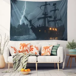 Pirate Ship Hanging Tapestry Wall Art Large Tapestry Mural Decor Photograph Backdrop Blanket Curtain Home Bedroom Living Room Decoration