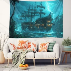 Pirate Ship Hanging Tapestry Wall Art Large Tapestry Mural Decor Photograph Backdrop Blanket Curtain Home Bedroom Living Room Decoration