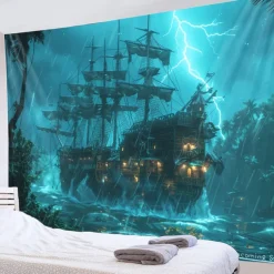 Pirate Ship Hanging Tapestry Wall Art Large Tapestry Mural Decor Photograph Backdrop Blanket Curtain Home Bedroom Living Room Decoration