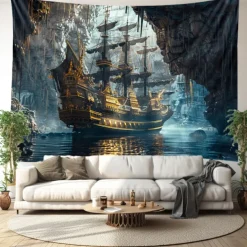 Pirate Ship Hanging Tapestry Wall Art Large Tapestry Mural Decor Photograph Backdrop Blanket Curtain Home Bedroom Living Room Decoration