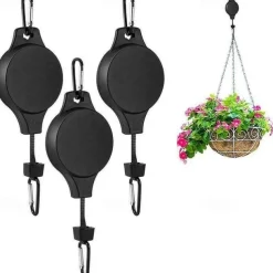 Plant Hook Pulley, Retractable Plant Hanger Flower Basket Pots and Birds Feeder Hang High up and Pull Down to Water Or Feed