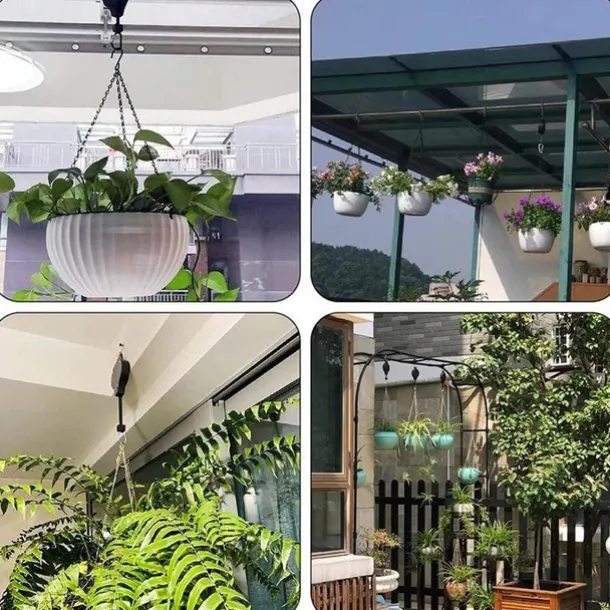 Plant Hook Pulley, Retractable Plant Hanger Flower Basket Pots and Birds Feeder Hang High up and Pull Down to Water Or Feed