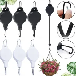 Plant Hook Pulley, Retractable Plant Hanger Flower Basket Pots and Birds Feeder Hang High up and Pull Down to Water Or Feed