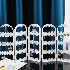 Plastic Clear Earrings Studs Display Rack Folding Screen Earring Jewelry Display Stand Holder Storage Box Gift For Women