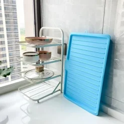 Plastic Dish Drainer Board, Large White Draining Tray with Side Drop Slope Diversion, Water Drain Board Drying Plate Dish Strainer Mat with Non-Slip Base for Bowl Cup Kitchenware