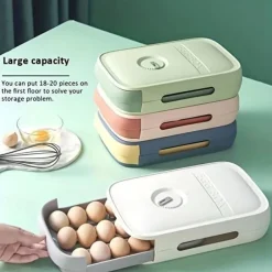 Plastic Stackable Egg Holder Storage Box, Drawer Rolling Refrigerator Eggs Organizer, Space Saver Container, Fresh-keeping Egg Tray, Kitchen Accessories